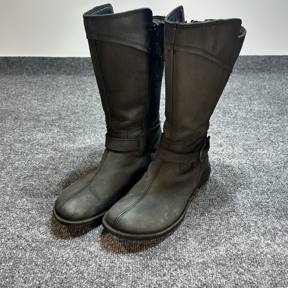 Merrell Boots Womens Size 5.5 Black Leather Mid Calf Biker Buckle Zip J69130
